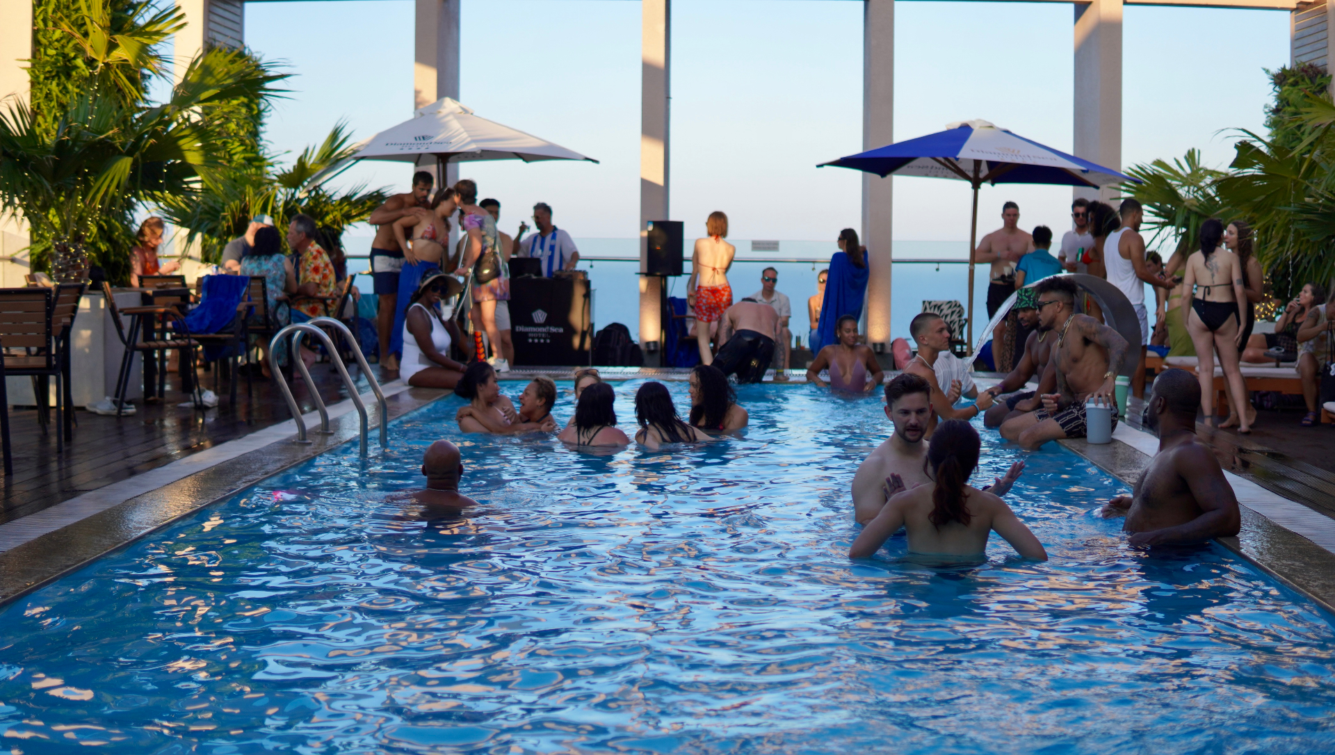 Rooftop pool at golden hour